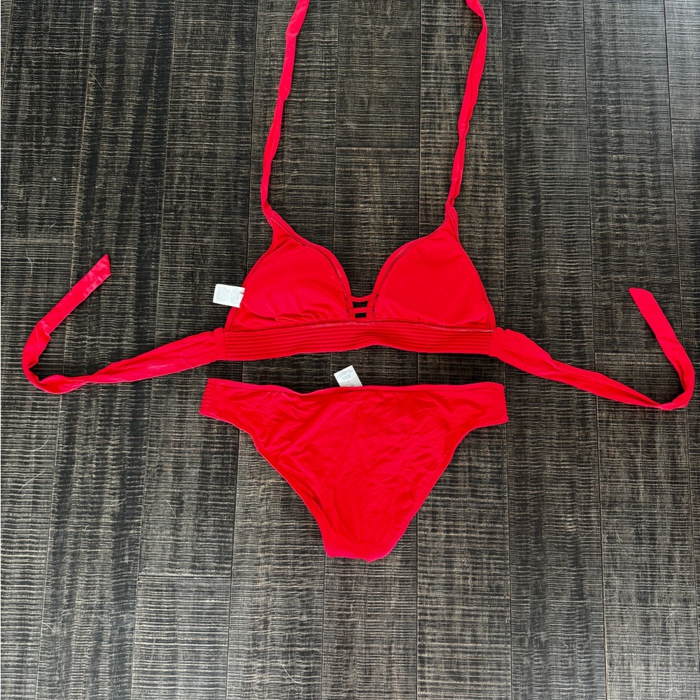 Kona Sol Red Bikini Two-Piece Set Top D/DD Bottom L